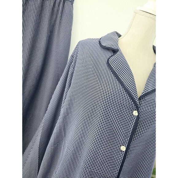 Josie Vintage Blue Long Sleeve Collared Button Up 2 Piece Pajama Set M Medium - Picture 4 of 8